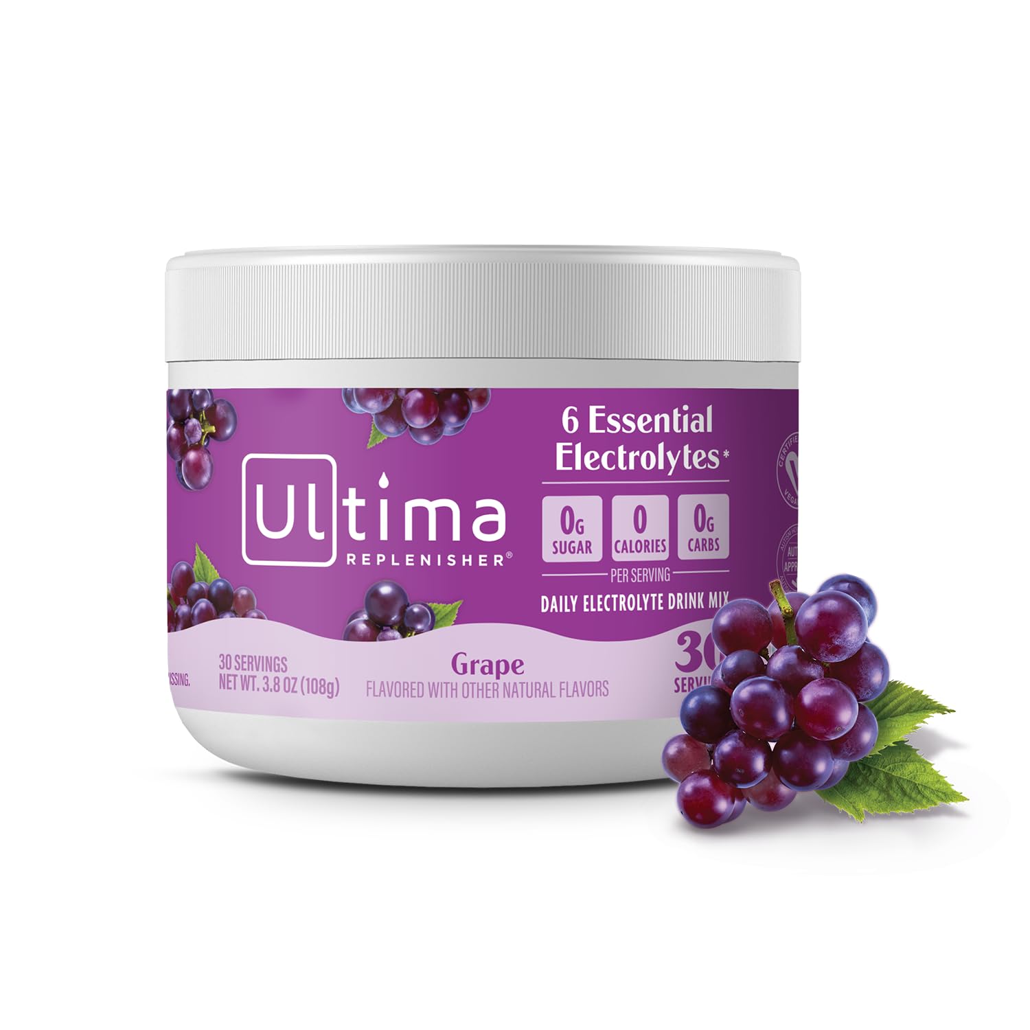 Ultima Replenisher Daily Electrolyte Powder Drink Mix – Grape, 30 Servings – Hydration Powder with 6 Key Electrolytes and Trace Minerals – Keto Friendly, Vegan, Non-GMO and Sugar-Free