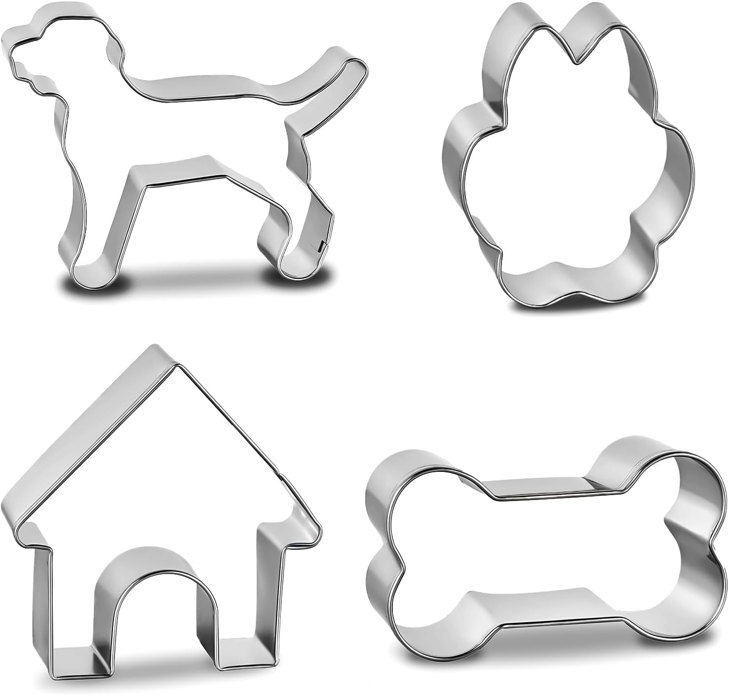 4 PCS Dog Bone Cookie Cutters Set, Cute Puppy Shapes Stainless Steel Pastry Biscuit Cutter for Baking, Dogs Treat, Metal Dog Paw DIY Cutters