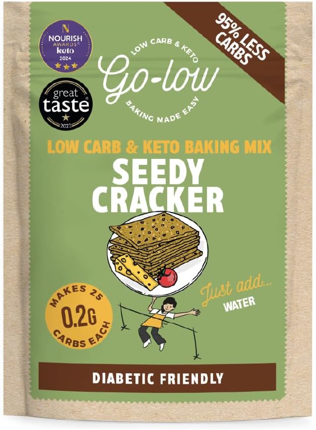 GO-LOW Keto Seedy Cracker Mix 0.2g Carbs, Low-carb & Diabetic-Friendly, High Fibre. Made with Almond Flour & Wholefood Ingredients, Gluten-Free, Vegan, Paleo & Anti-Inflammatory. No Additives