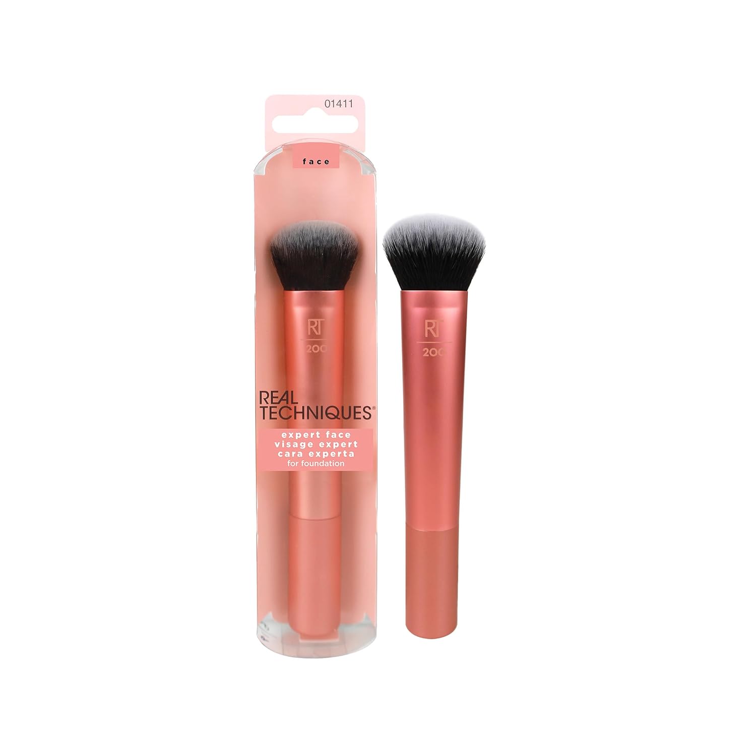 Real Techniques Expert Face Professional Foundation Makeup Brush for Even Streak Free Application, Dense Bristles For Buffing, Orange, 1 Count