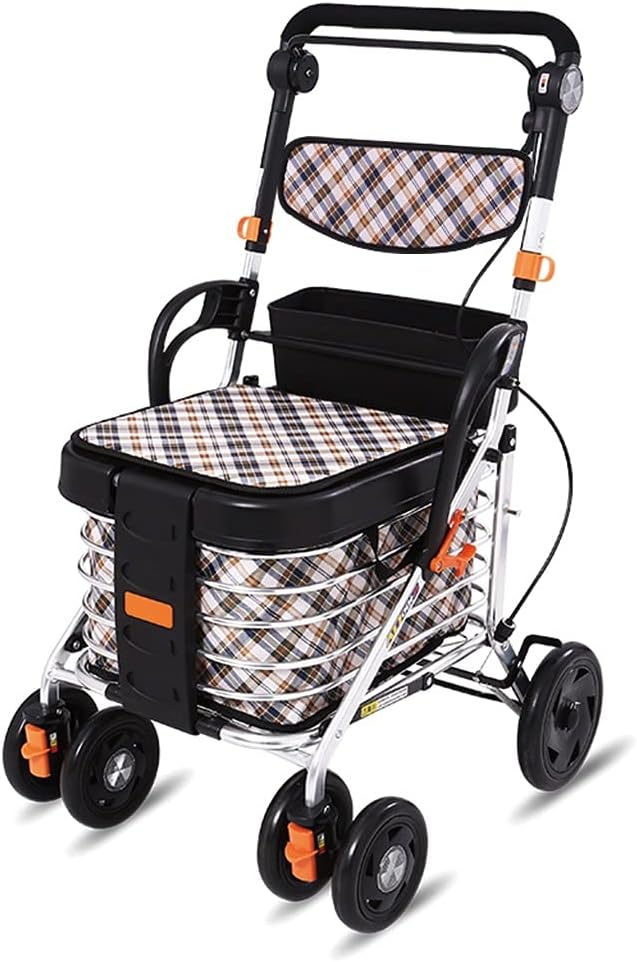 with Seat,Shopping Basket Cart Large Capacity Shopping,Folding Mobility Rolling Walker Wheels,Medical Light Weight Walkers Fashion Aluminum