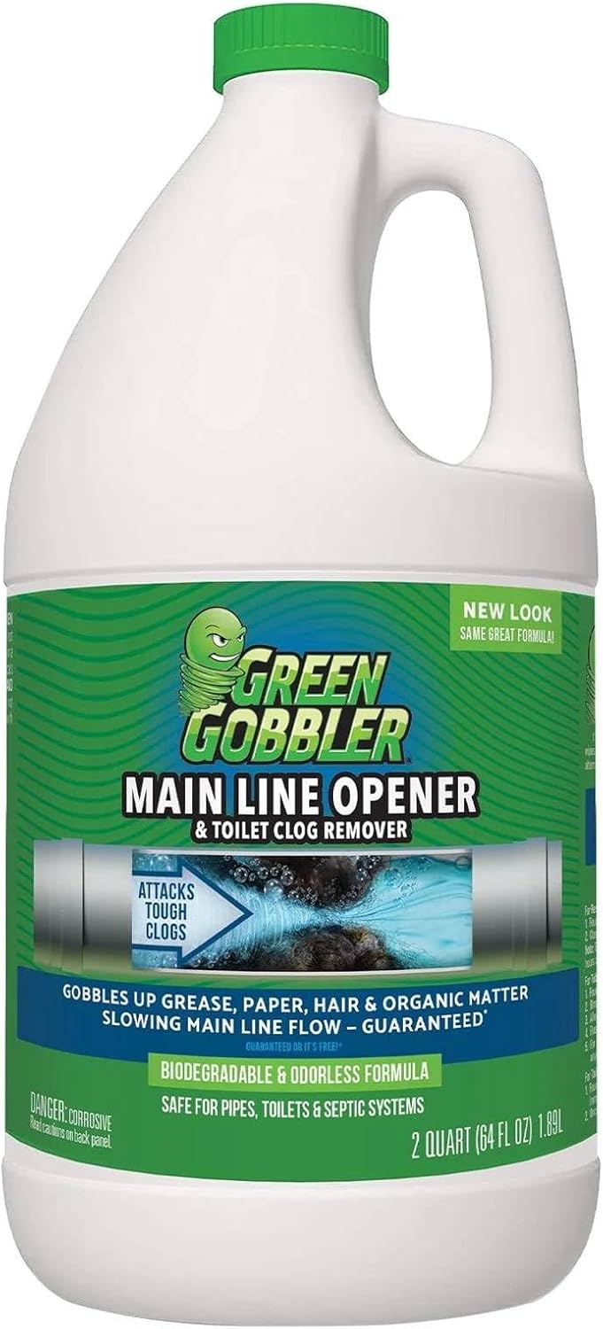 Green Gobbler Ultimate Main Drain Opener | Drain cleaner Hair Clog Remover | Works On Main Lines, Sinks, Tubs, Toilets, Showers, Kitchen Sinks | 64 fl. oz.