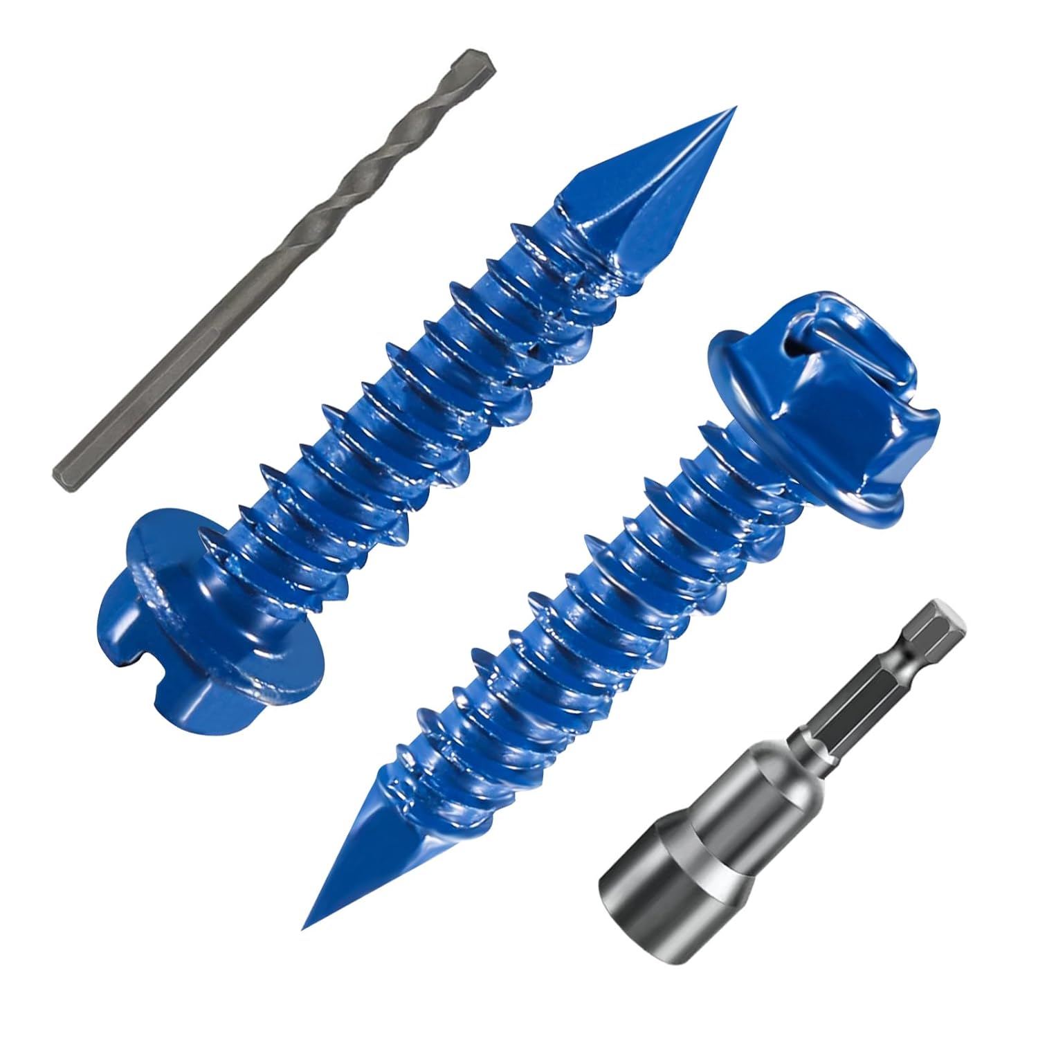 (30 PCS) 1/4 "* 1-1/4" Slotted hex Head Concrete Screw Anchor Blue hex Head, Used for anchoring Masonry, Blocks, or Brick Plaster