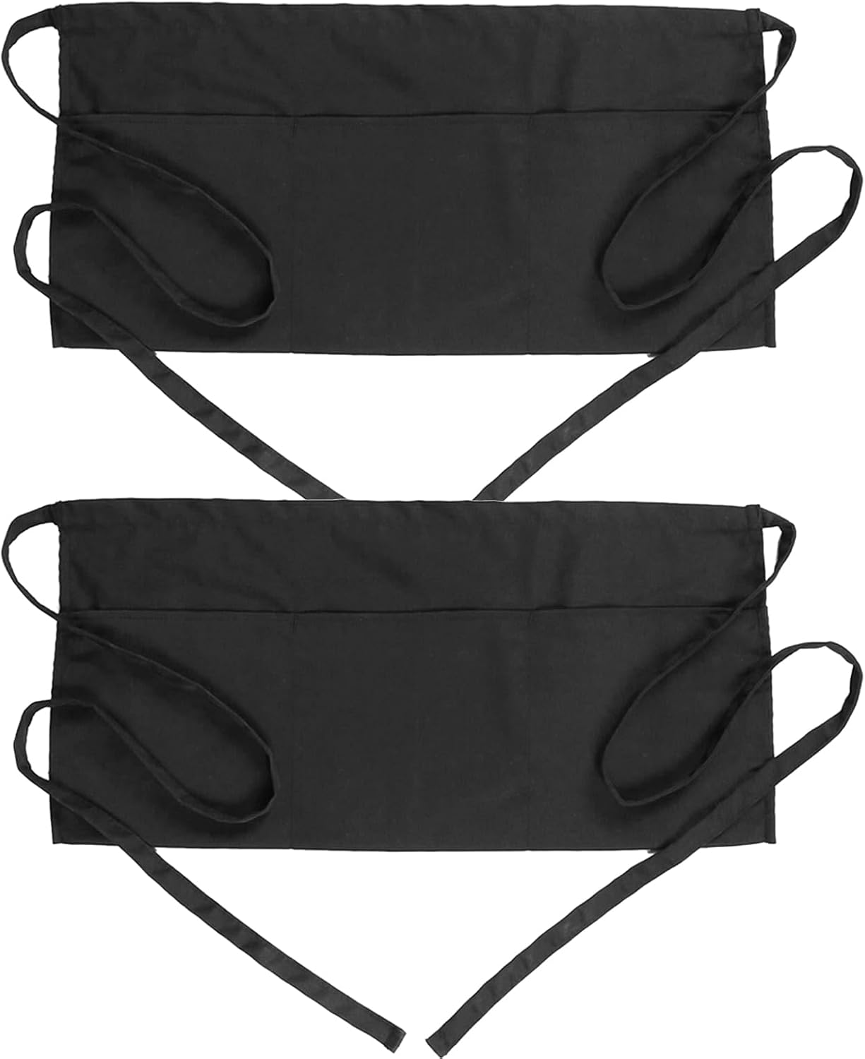 VilaGi 2 Pcs Waist Apron, Waitress Apron, Waist A/pron Short Black A/pron for Women Men, with Pockets for Home Kitchen Restaurant, Waitress, Chef, Waiter, Cooking