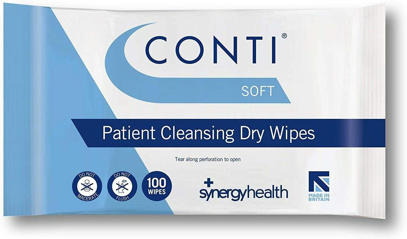 Synergy Health 10 Packs of 100 Conti Soft Large Dry Patient Cleansing Wipes
