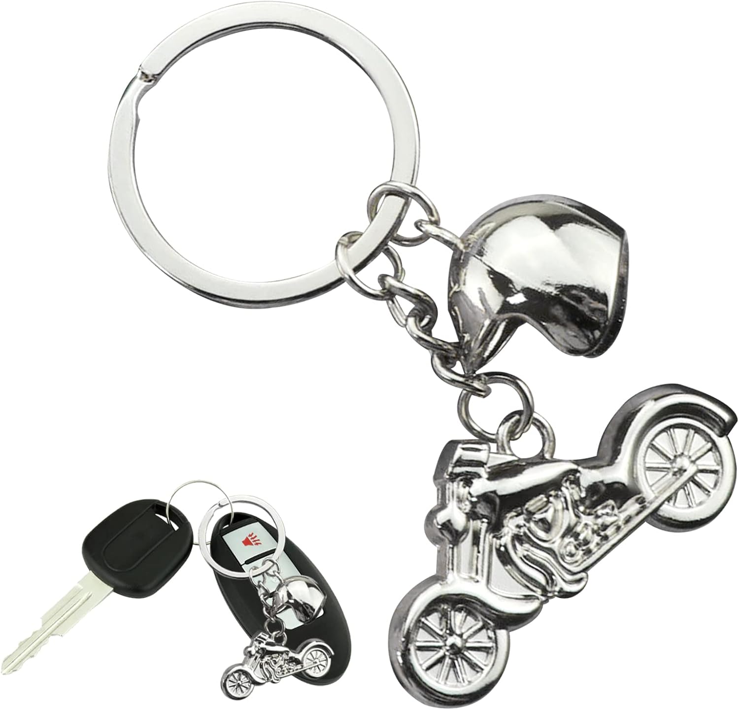 SHENLONG 1PCS 3D Metal Keyring Motorcycle Helmet Key Rings Motor Keychain Metal Key Chain,3D Metal Motor Bike Super Bike Scooter Keyring Gift,Metal Motor Bike Gift for Men and Women(SILVER)