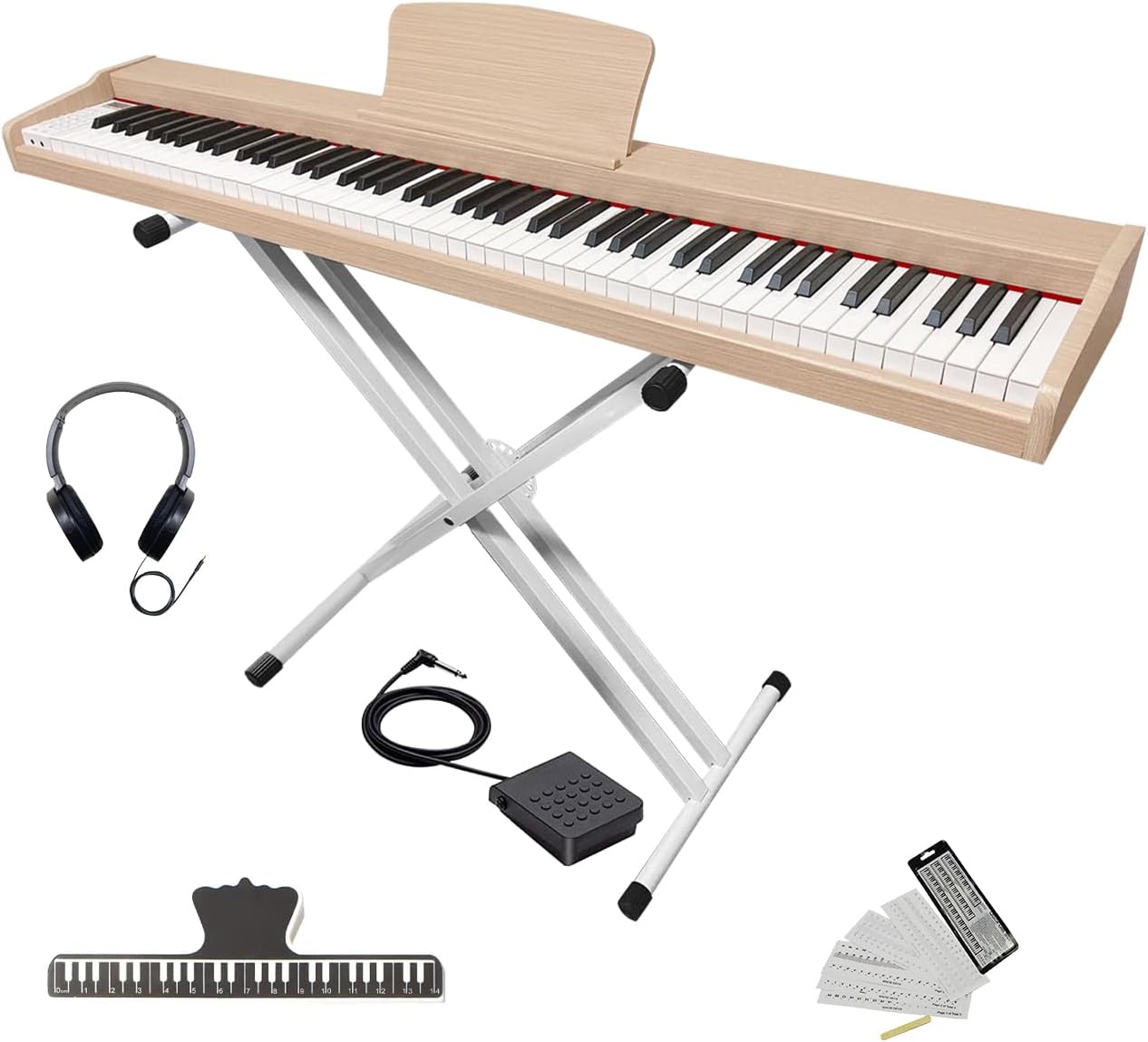 Longeye Piano Keyboard 88 Keys Wooden Electric Piano Semi Weighted Digital Piano for Beginner & Professional with Piano Stand, Music Rest, Headphones MOLD2 Oak beige
