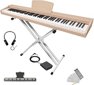 Longeye Piano Keyboard 88 Keys Wooden Electric Piano Semi Weighted Digital Piano for Beginner & Professional with Piano Stand, Music Rest, Headphones MOLD2 Oak beige