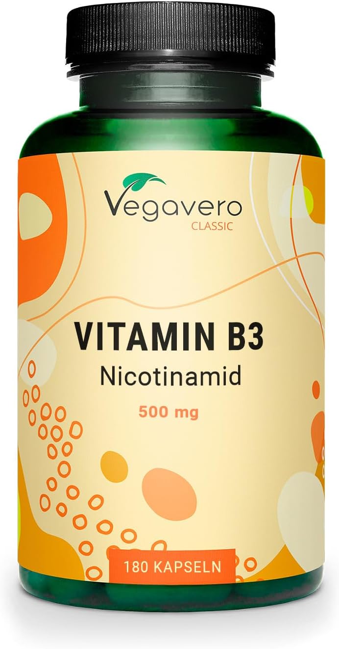 Vegavero Vitamin B3 Nicotinamide 500 mg | Flush Free Niacinamide | NO Additives, Lab-Tested | 180 Capsules | Vegan