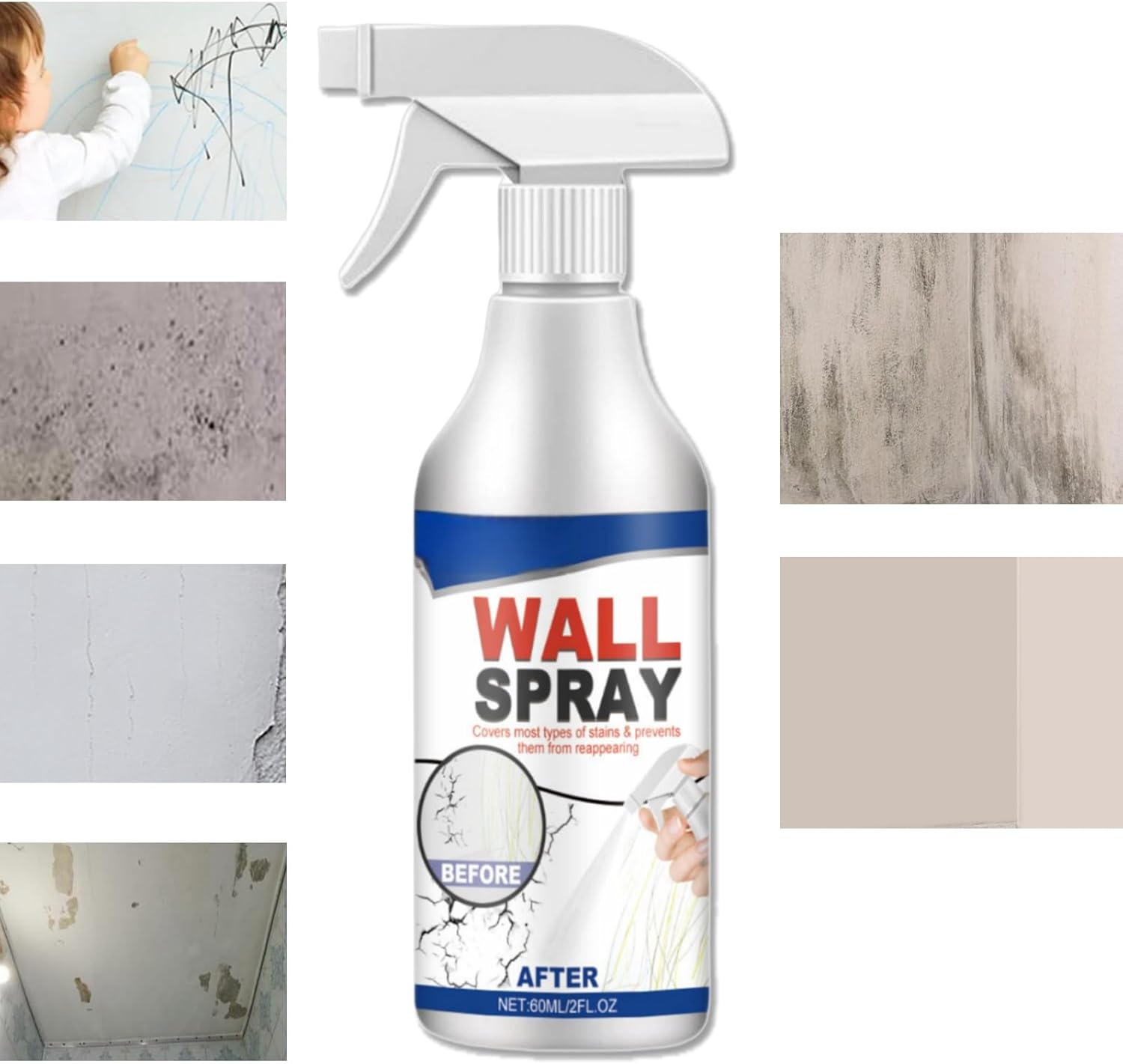 AINxtolm Versatile Wall Repair Paint, Water-Based White Matt Spray Paint, 60g (Pack of 1), Ideal for Interior/Exterior Walls and DIY Projects