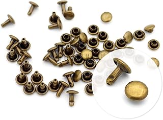 CRAFTMEMORE 100 Sets Double Cap Rivets Leather Rivet Tubular Metal Rapid Rivet Studs for Leather Craft VTDC (6 mm Cap, Antique Brass)