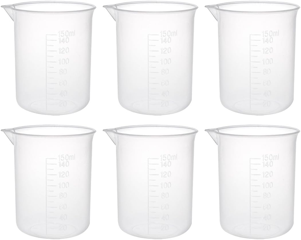 sourcingmap Measuring Cup 150ml PP Plastic Graduated Beaker Transparent for Lab Kitchen liquids 6pcs