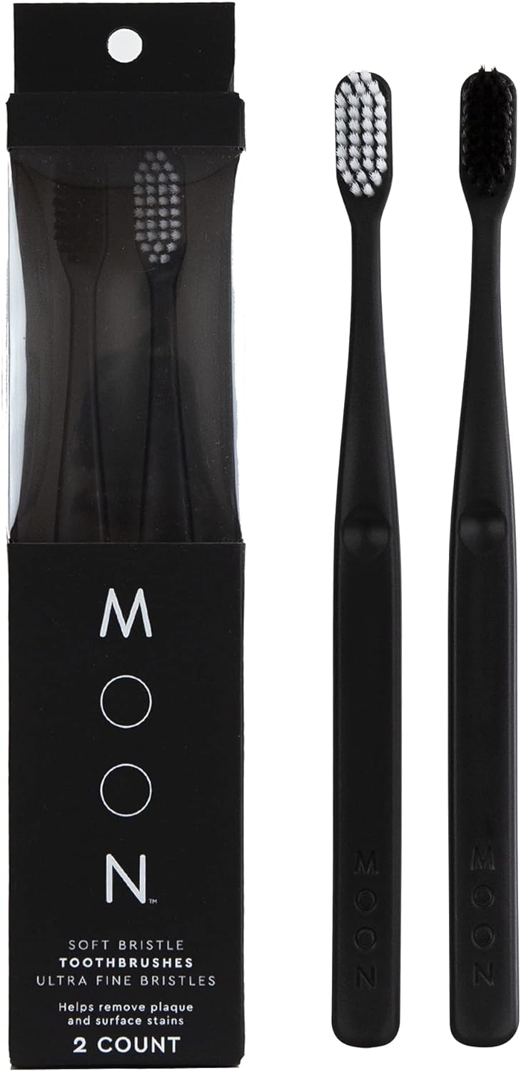 MOON Soft Bristle Toothbrush 2-Pack - Extra Soft Toothbrushes for Adults, Sensitive Gums & Teeth-Friendly - 720 Tapered Ultra-Fine Bristles per Brush for Gentle Deep Cleaning (2 Pack)