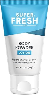 SweatBlock Super Fresh Body Powder Lotion Talc Free, Anti-Chafing, Deodorizing, Natural Ingredients - No Mess Body Powder Lotion for Men and Women - 4 fl oz.