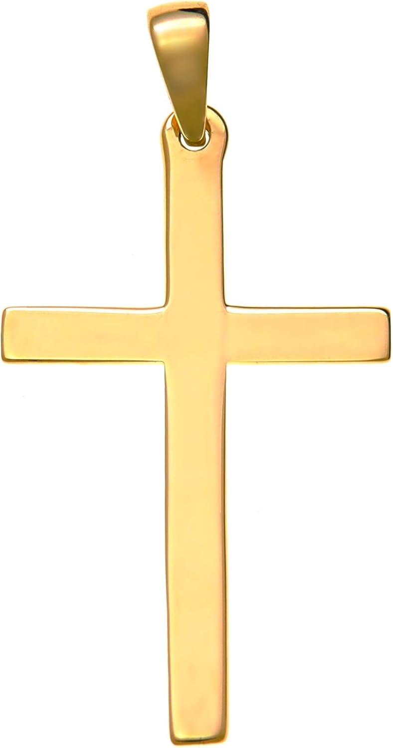 Alexander Castle Plain Solid 9ct Gold Cross Necklace Pendant for Women & Men - Cross Charm with Jewellery Gift Box - PENDANT ONLY - 35mm x 20mm