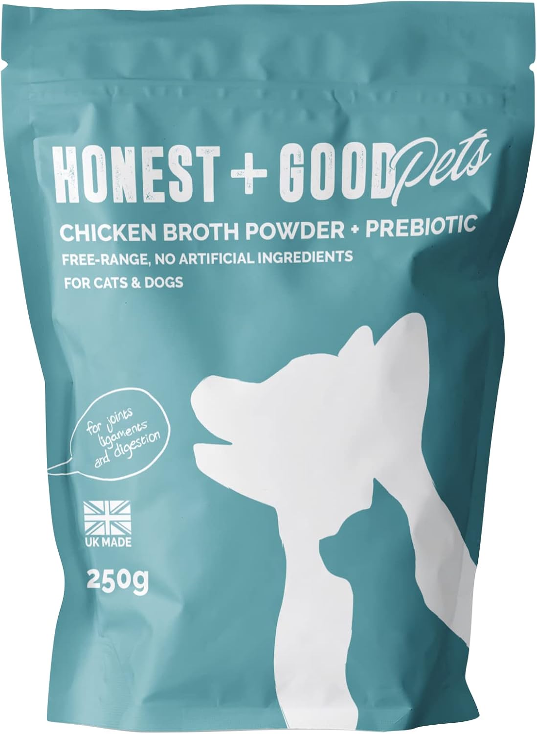Honest + Good Pet Chicken Bone Broth & Pre-Biotic - 250 g | 50 Servings | Supports Hips, Joints, Digestion, Hydration & Gut Health for Dogs & Cats | High in Type II Collagen, Electrolytes & Fibre