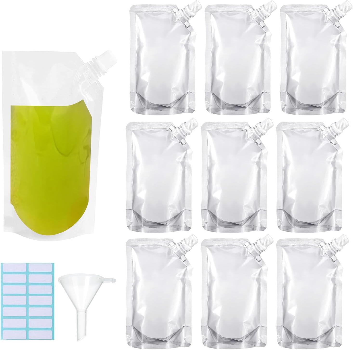 SKYPRO Reusable Drinking Flasks - 3oz, 10pcs Transparent PA+PE Material, Heat & Cold Resistant, Leak-Proof, with Funnel