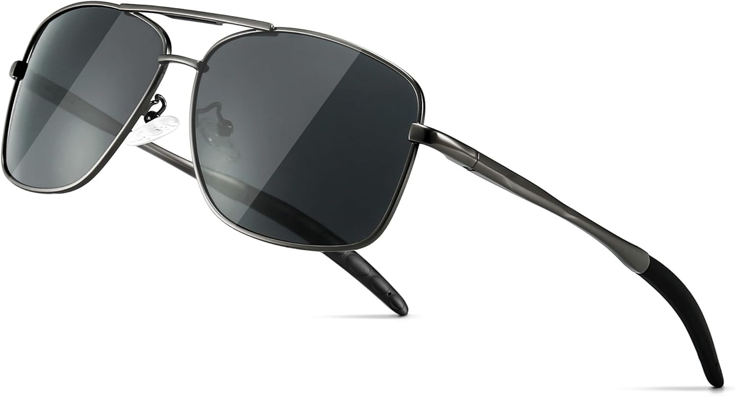 SUNGAIT Men's Polarized Square Aviator Sunglasses Durable Metal Frame for Fishing Driving Golf 100% UV Protection