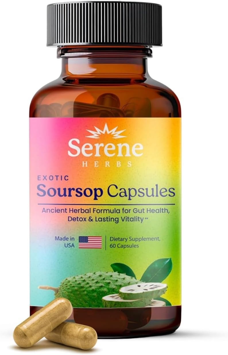Serene Herbs Graviola Soursop Capsules Organic - Guanabana Extract Pills with Black Seed, Irish Moss & Moringa - 16 Herb Daily Supplements & Digestive Support - Vegan, Non-GMO (Pack of 1)