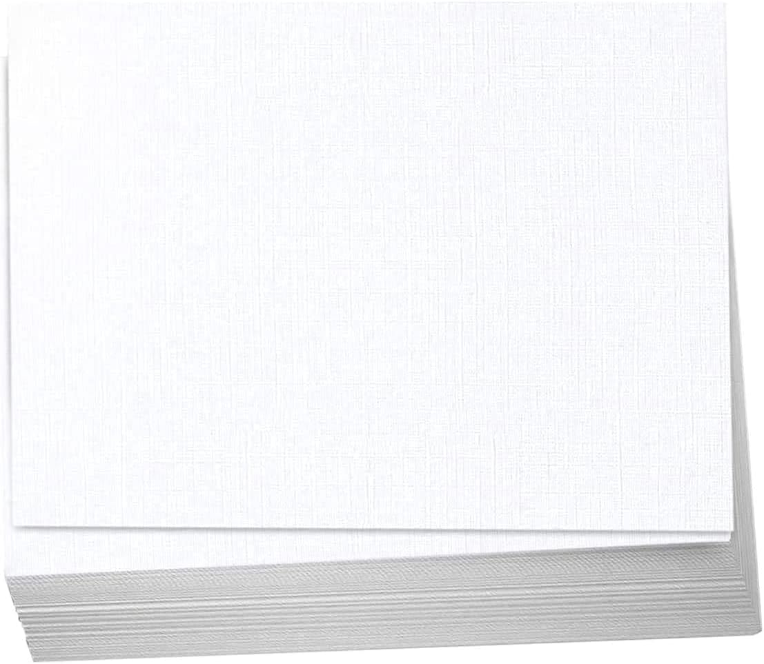 Hamilco 5x7 White Linen Cardstock Paper Blank Index Cards Flat Card Stock Heavyweight 100lb Cover 100 Pack