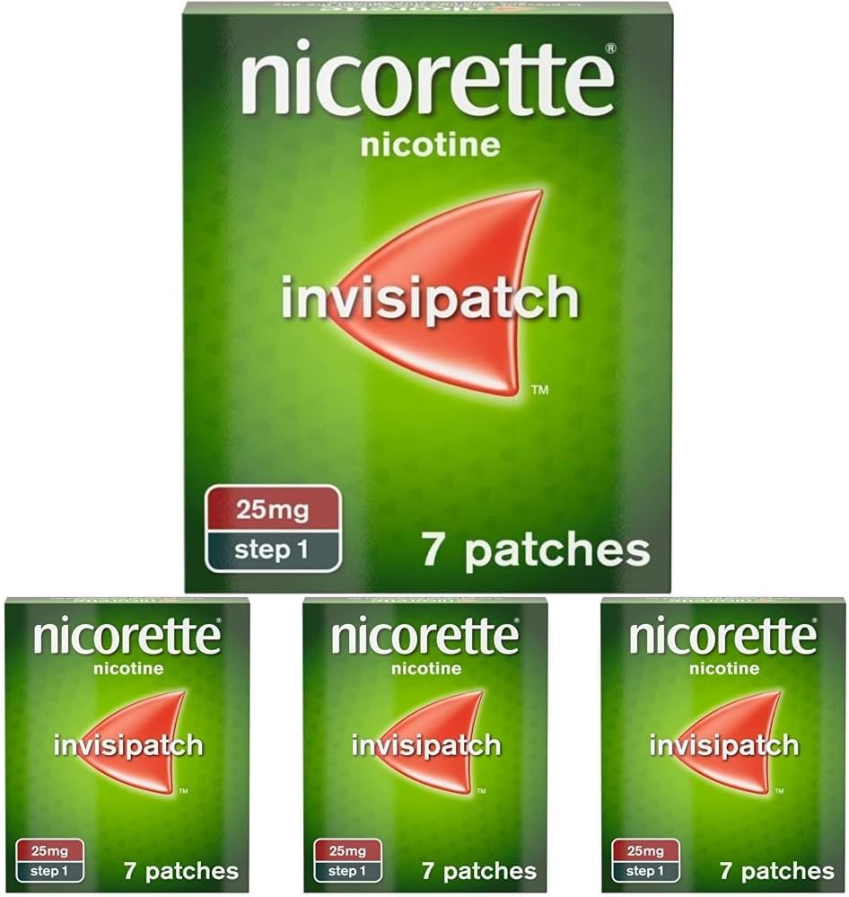 Nicorette InvisiPatch, Step 1, 25 mg, 7 Nicotine Patches (Quit Smoking & Stop Smoking Aid) (Pack of 4)
