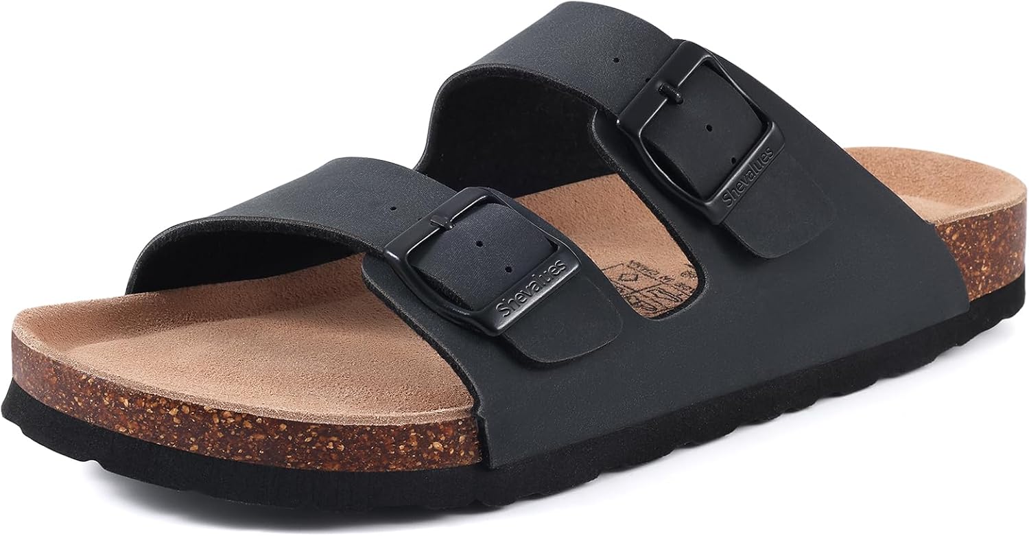 shevalues Women’s Cork Footbed Slide Sandal, Arch Support Summer Outdoor Sandals Mules with Adjustable Buckle