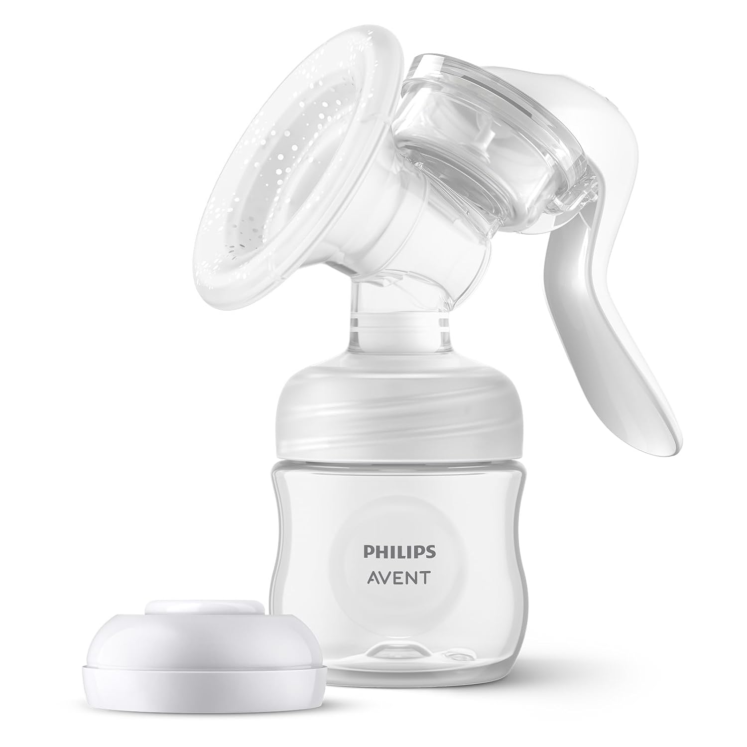 Philips Avent Manual Breast Pump, Easy Pumping with Natural Motion Technology, Silicone Cushion, 4oz Natural Bottle, Sealing Disc, Screw Ring, Transparent, Model SCF430/03