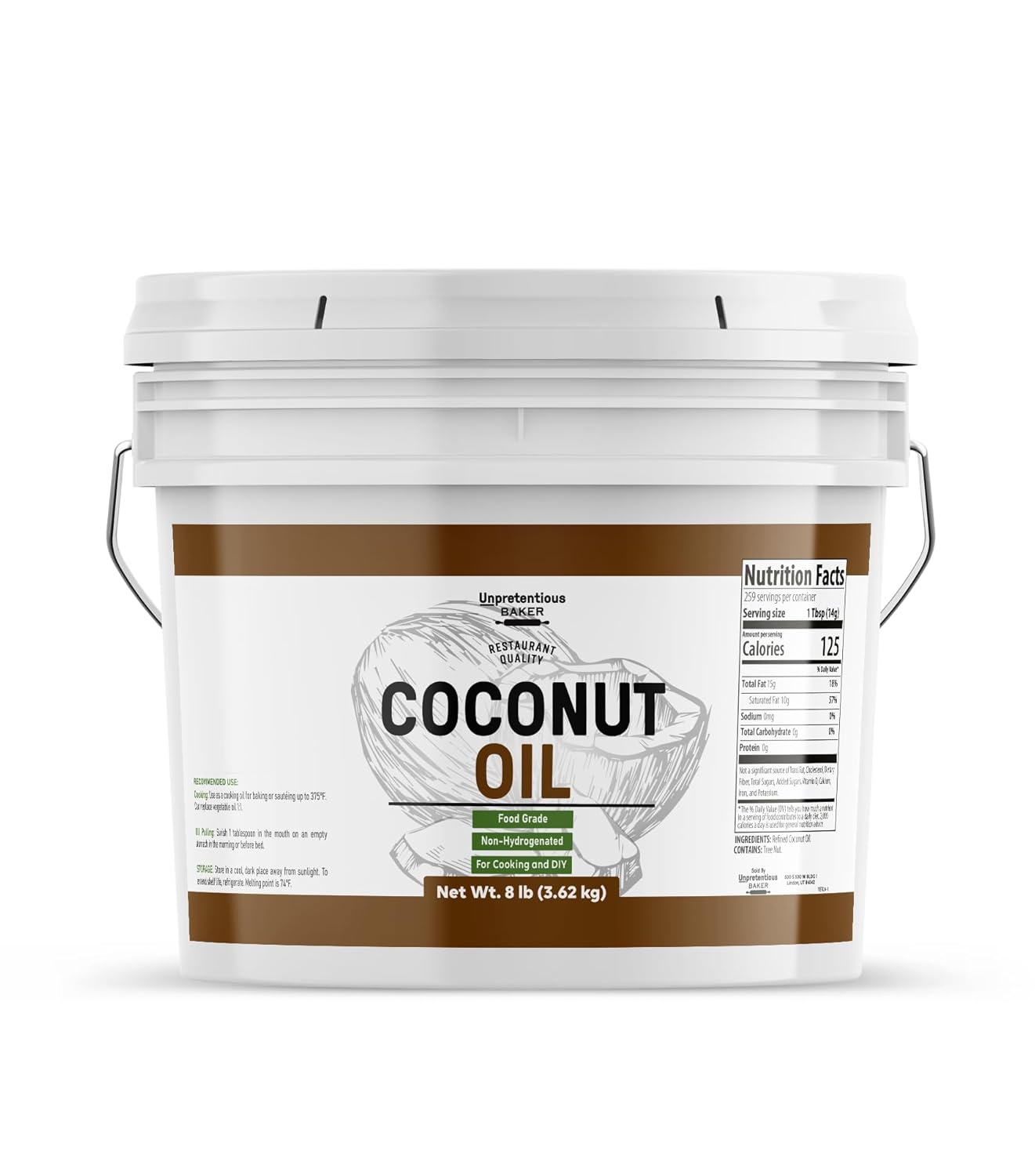 Unpretentious Coconut Oil, 1 Gallon, Food Grade, Non-Hydrogenated, Flavorless & Scentless