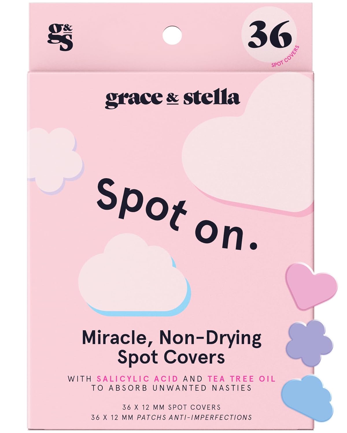 grace & stella Pimple Patches For Face (Multishape, 36 Count) - Hydrocolloid Acne Patches for Face - Dermatologist Tested, Vegan, Cruelty-Free Zit Patches for Face, Blemish Patches, Pimple Stickers
