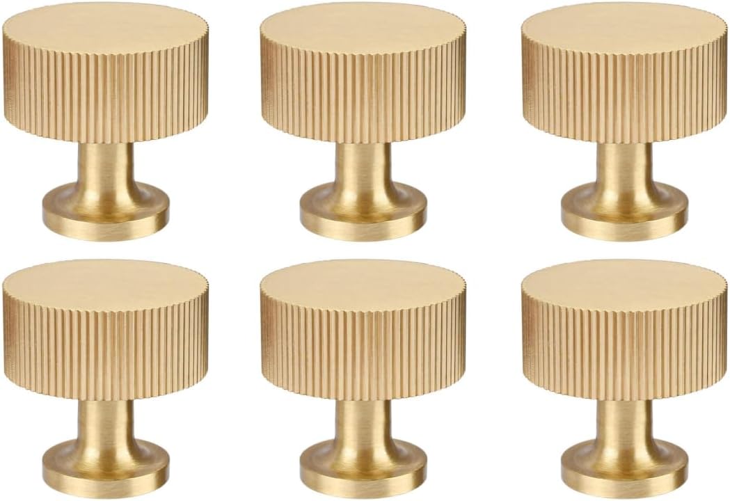 RZDEAL 6pcs Solid Brass Cabinet Knobs Pulls Cabinet Drawer Dresser Gold Knobs Modern Handles (1"x1"/25mmx25mm),Brushed Brass Finish