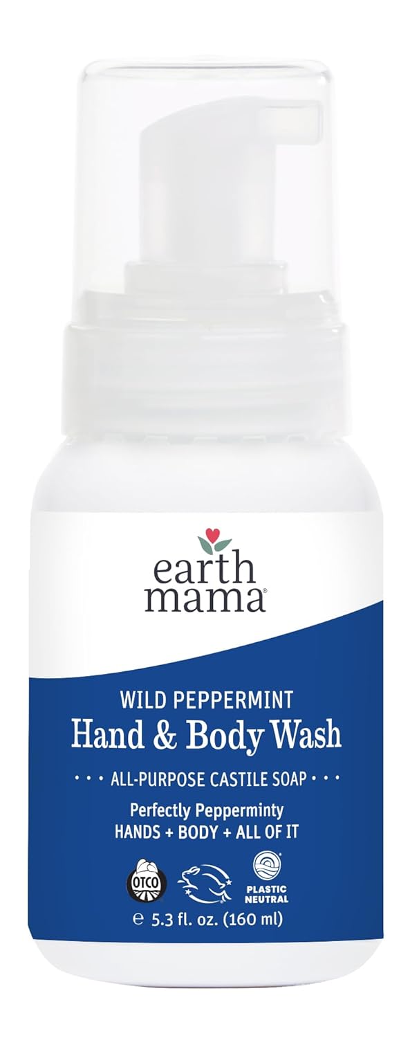 Earth Mama Wild Peppermint Hand & Body Wash | Foaming Castile Soap Liquid and Hand Soap, Made with Organic Wild Mint & Peppermint Oil, 5.3 fl oz