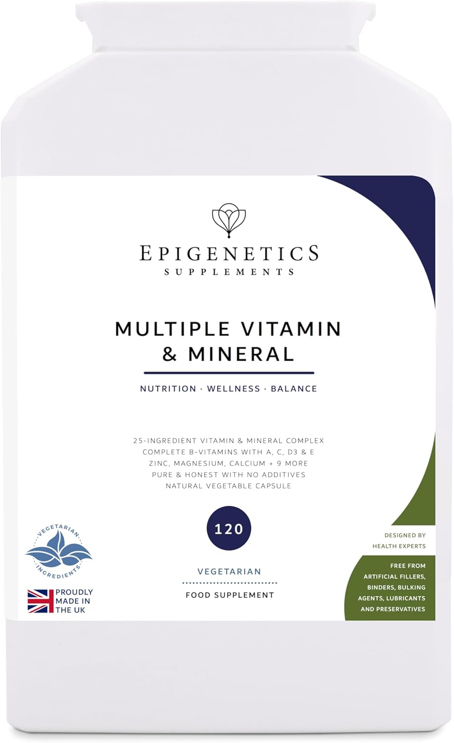 Multiple Vitamin & Mineral | 25 Ingredient Multivitamin & Mineral Complex | 120 Vegetarian Friendly Capsules UK Made | 2 Capsules Daily (2 Month Supply)