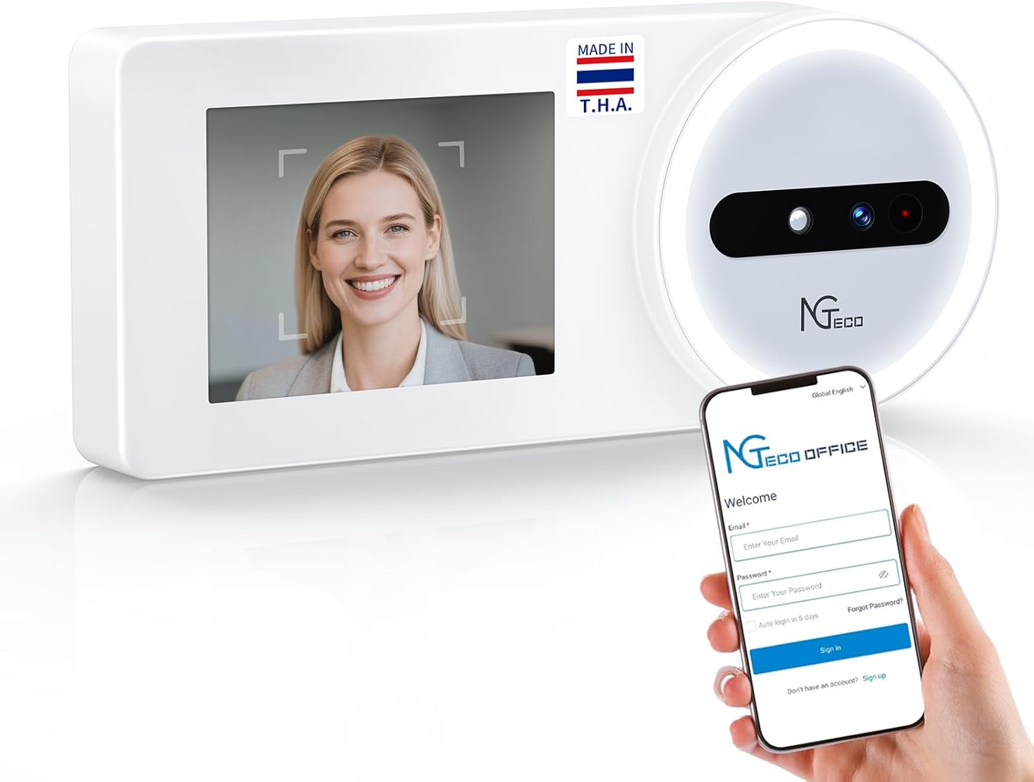 NGTeco Time Clock Cloud-Based, TC5 Face Recognition Time Clocks for Employees Small Business, 2.4G WiFi Remote Control Clock in and Out Machine with Software & iOS/Android App, No Monthly Fee