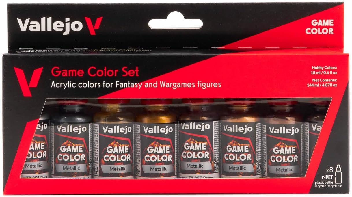 Vallejo Paints: Game Color Paint: Metallic Colors - 72303, 8 Colors, 17ml Bottles, Brilliant & Versatile Set for Stunning Model & Miniature Finishes