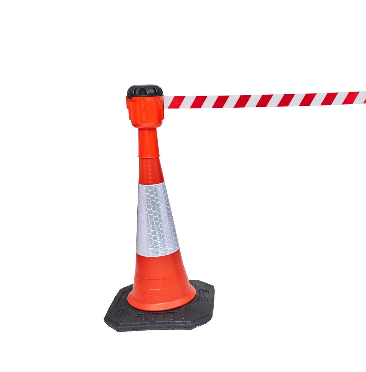 The Workplace Depot Cone Barrier Tape – 10m Red & White Chevron Tape – Quick-Fit for Standard Traffic Cones Waterproof & High Visibility Safety Barrier for Worksites, Events (Red/White)