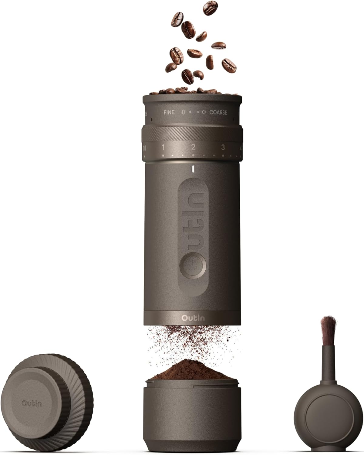 OutIn Fino Portable Electric Coffee Grinder, Adjustable Coffee Bean Grinder with 28 Precise Grind Setting,One-Button Burr Coffee Grinder with Fast‑Charge Battery, Auto‑Stop & Clog‑Protection