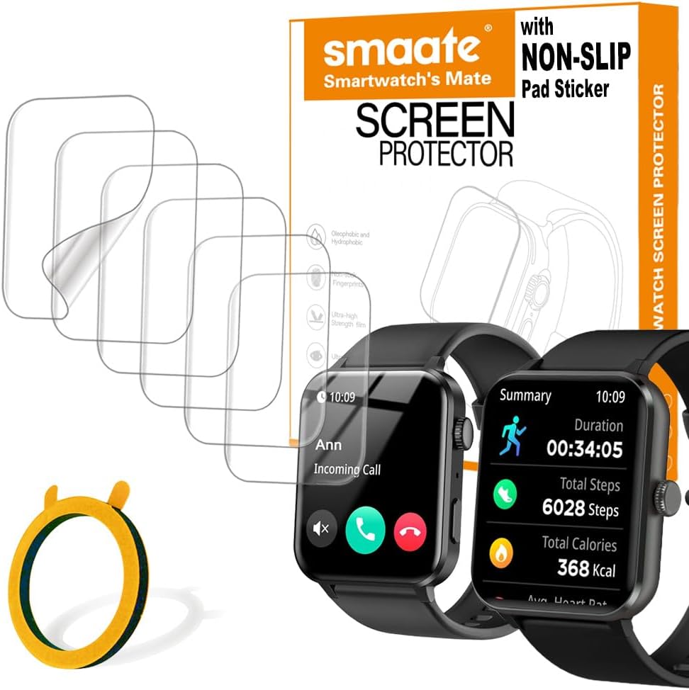 Compatible with IOWODO R30 Pro and Blackview R50PRO 1.85”, Soft Smart Watch Screen Protector, TPU, 6-pack, Full Coverage, Bubble Self-healing