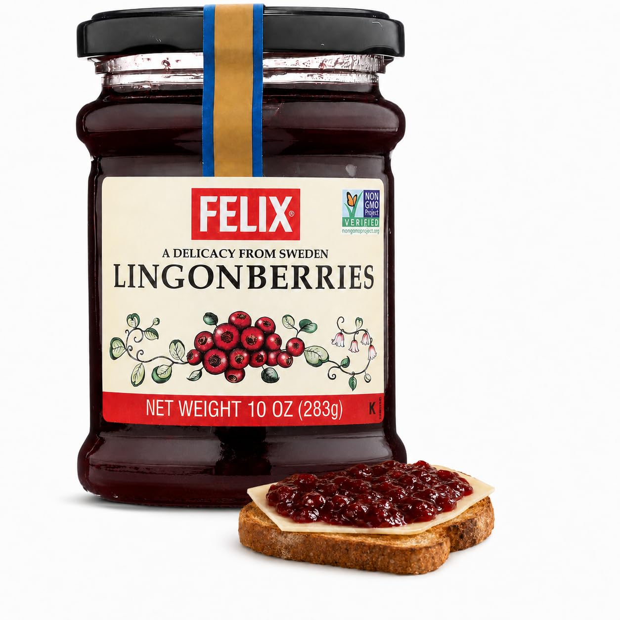 Felix Wild Lingonberry Jam, Swedish Preserve, Non-GMO, 10 oz