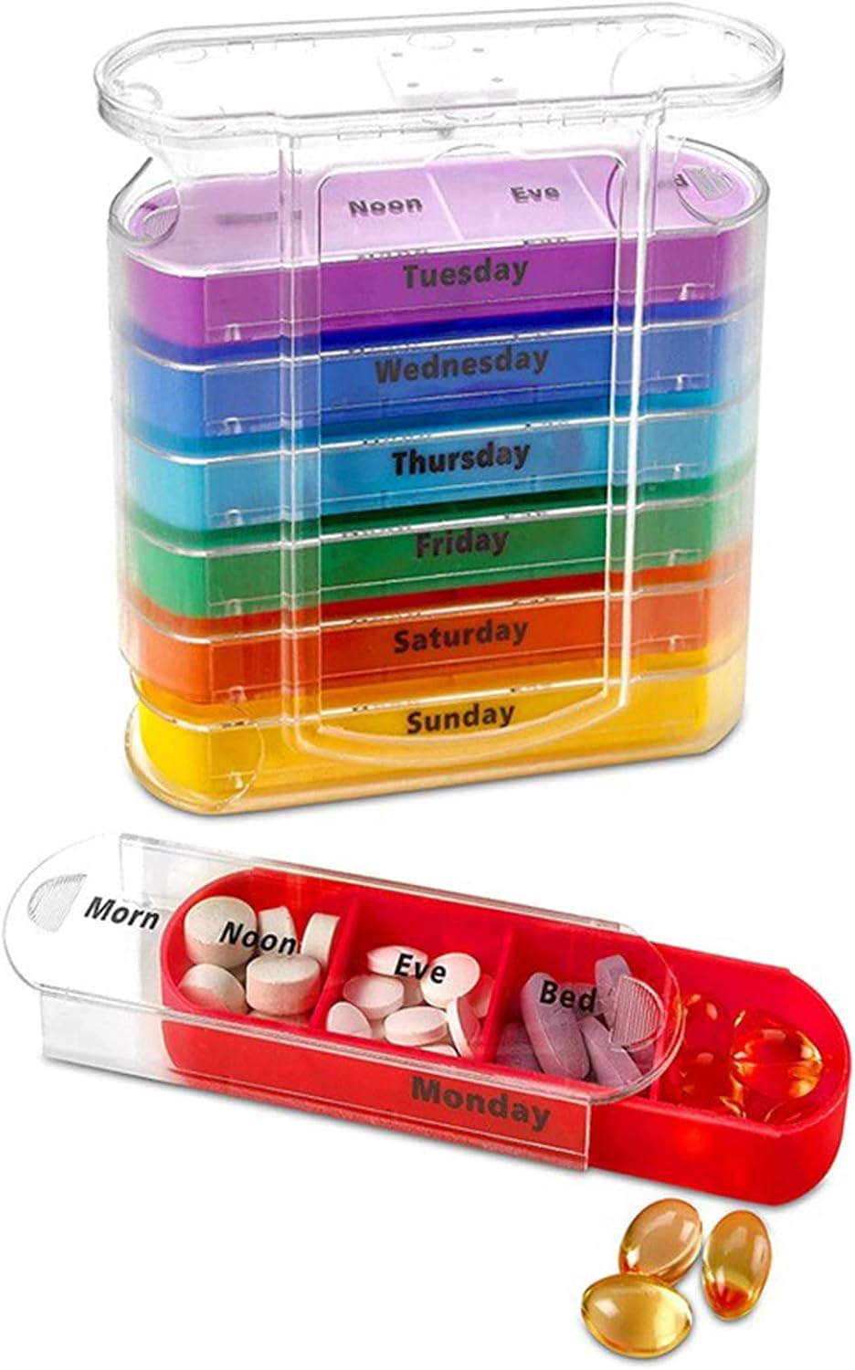 Weekly Stackable Pill Organizer,4 Times A Day Pill Organizer Box Morning, Noon, Evening, and Bedtime,7 Stackable Compartments