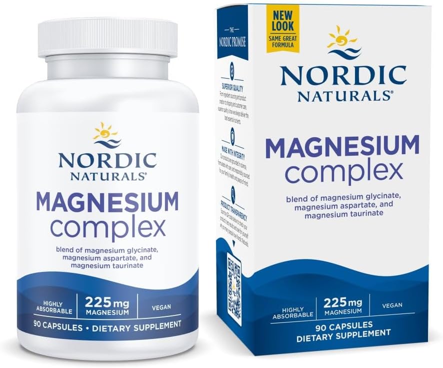 Nordic Naturals Magnesium Complex - 90 Capsules - 225 mg Magnesium - Brain & Heart Health, Mood, Energy, and Muscle Relaxation - Non-GMO, Vegan - 30 Servings