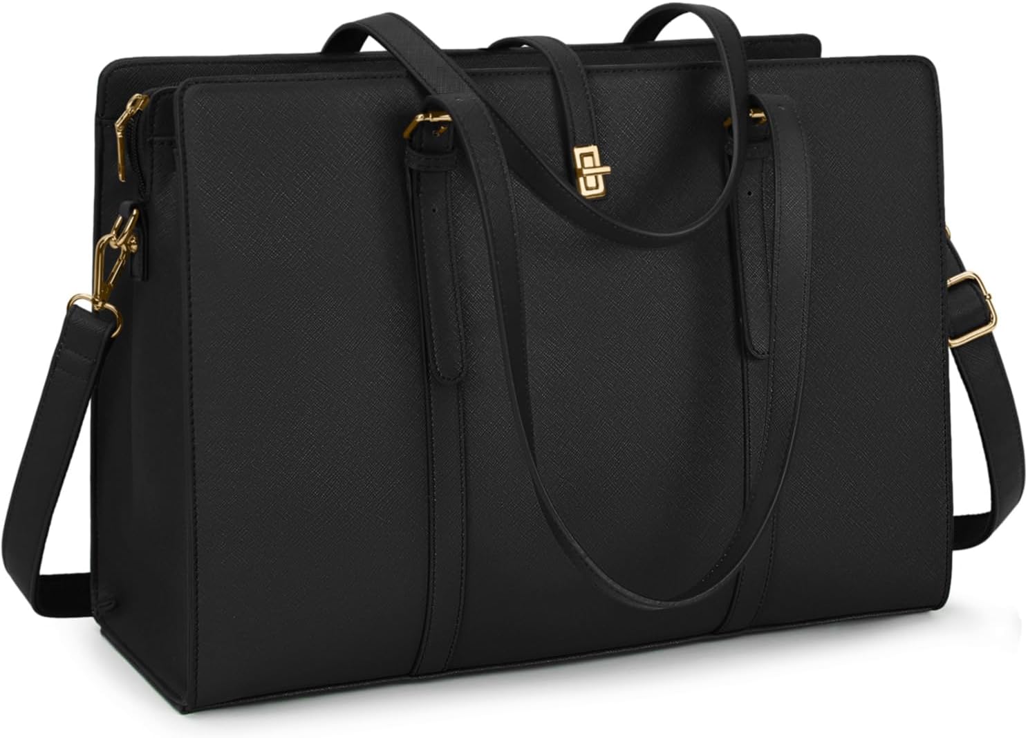 IGOLUMON Laptop Bags for Women 15.6 Inch Ladies Tote Bag Large Leather Black Laptop Handbag Designer Work Shoulder Bag for Computer Office Business School