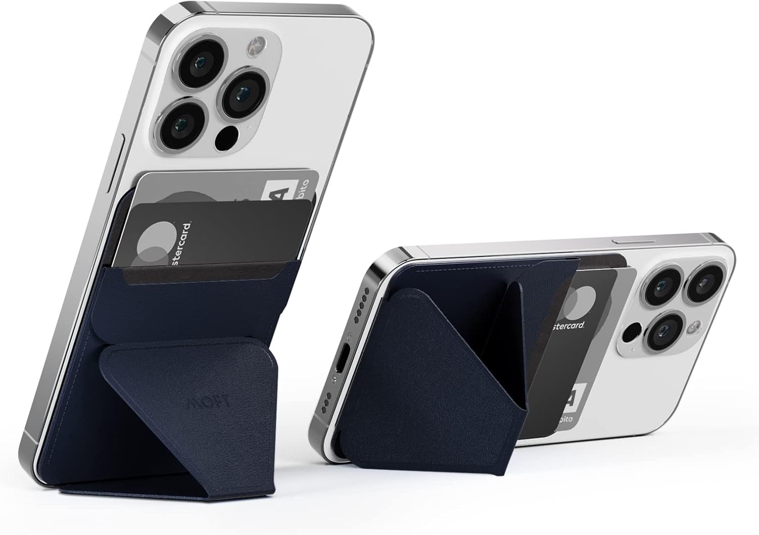 MOFT Reusable Adhesive 4-in-1 Cell Phone Grip, Phone Stand, Card Holder, Adjustable Viewing Angles, Thin Design with Grip to be Held for All iPhone Android Smartphones (Dark Blue)