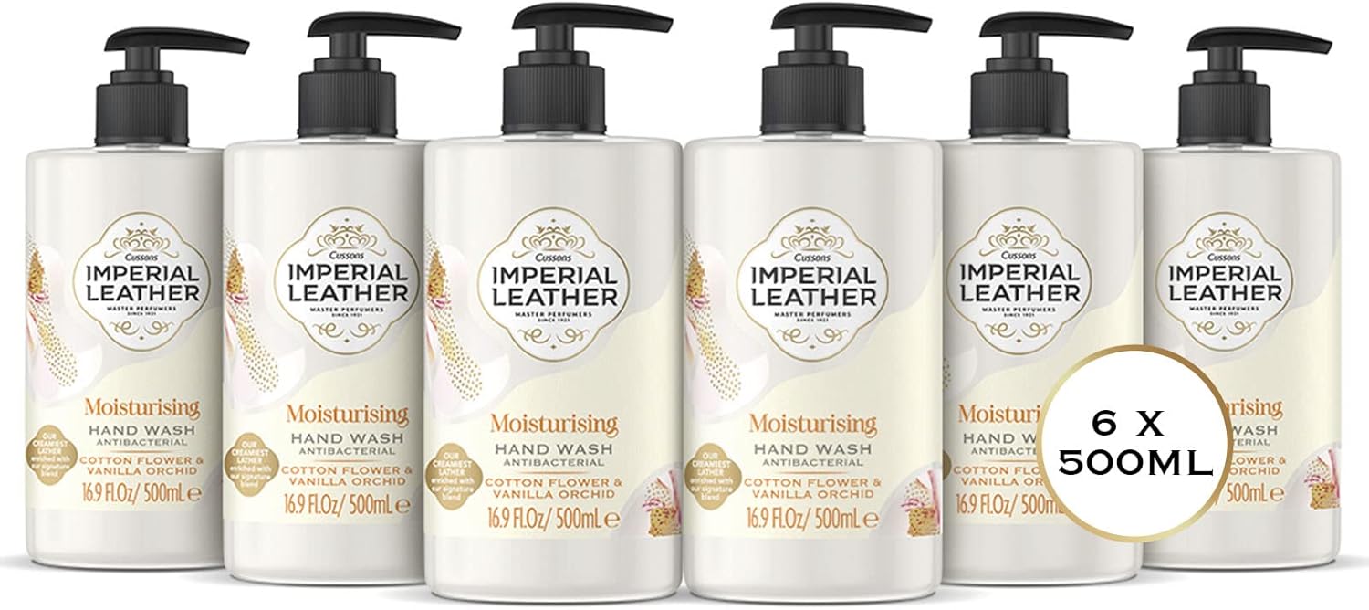 Imperial Leather Moisturising Hand Wash, Cotton Flower & Vanilla Orchid, Antibacterial, Signature Oil Blend, Gentle Skin Care, Bulk Buy Pack of 6 x 500ml
