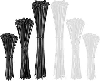 600 pcs black/white nylon cable ties set, 3 sizes, 100 pcs each size black/white, nylon cable ties adjustable, UV resistant, self-locking cable ties, suitable for workshop garden life cable management