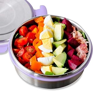 LunchBots Stainless Steel Salad Bowl with Click On Lid Lunch Containers Reusable Lunch Container with a 3 Cup Capacity - 24oz, Lavender Lid