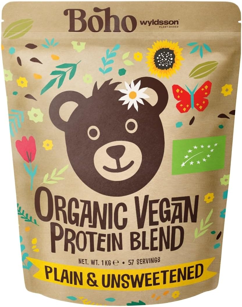 Boho Unflavoured Organic Vegan Protein Powder Blend (1kg - 57 Servings) Plain & Unsweetened, Organic Plant Based Protein, Dairy Free, Gluten Free, Lactose Free, Pea, Plant Protein Powder