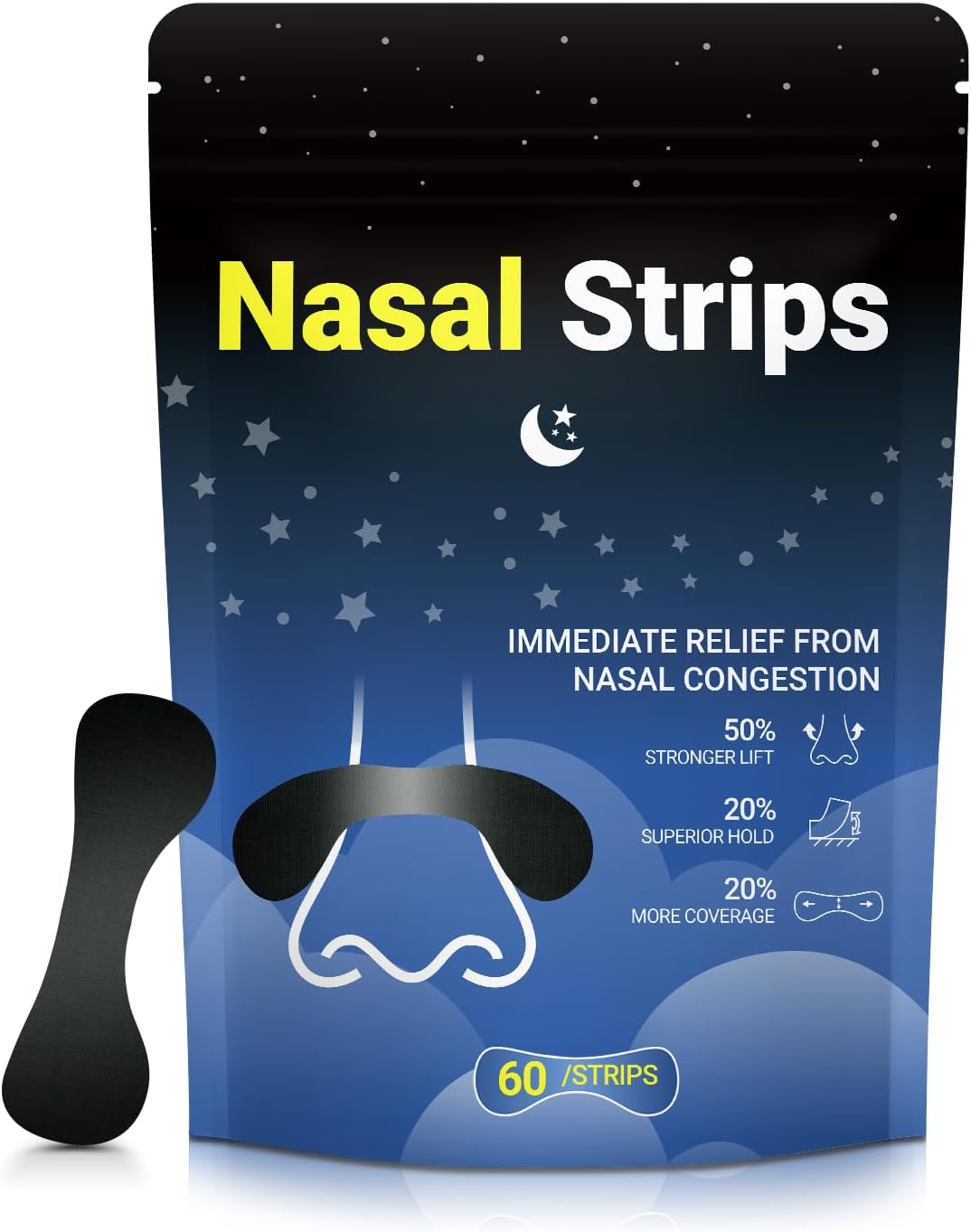 Nasal Strips for Snoring – Extra Strength Nose Strips for Breathing Day and Night Use with Strong Adhesion – Stops Snoring, Improves Sleep and Workout Performance – Comfortable for Men & Women – 60ct