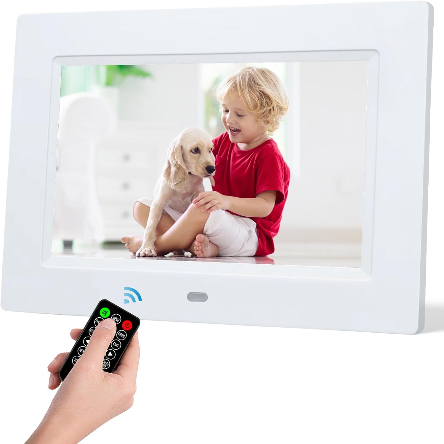 7 Inch Digital Photo Frame, Electronic Photo Frame, Digital Picture Frame 1024x600P Music Photo Video Player 4 Windows Display/Multi-Slideshow/Calendar/Clock Alarm Function with Remote Control