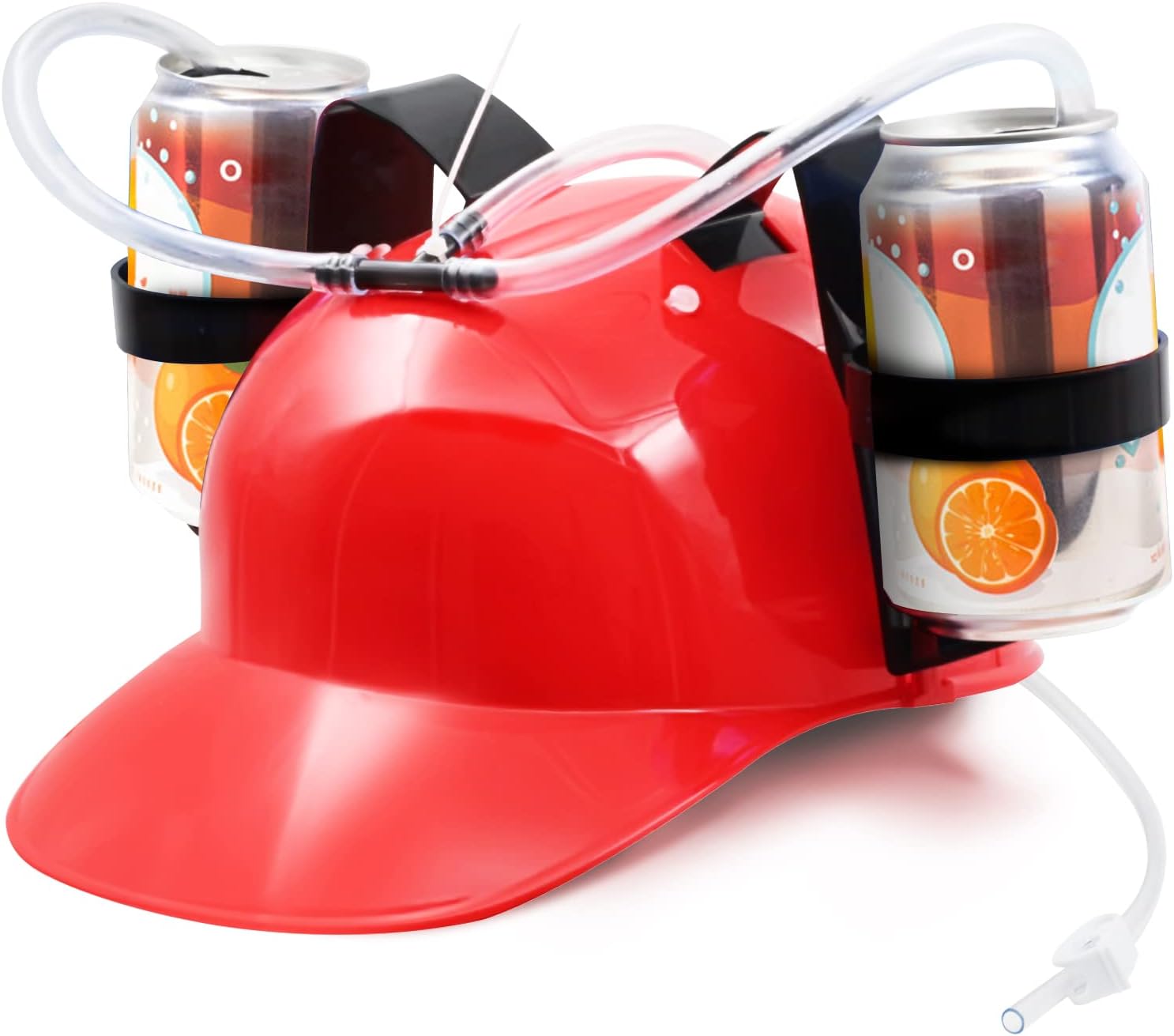 NOVELTY PLACE Drinking Helmet - Can Holder Drinker Hat Cap with Straw for Beer and Soda - Party Fun - Red