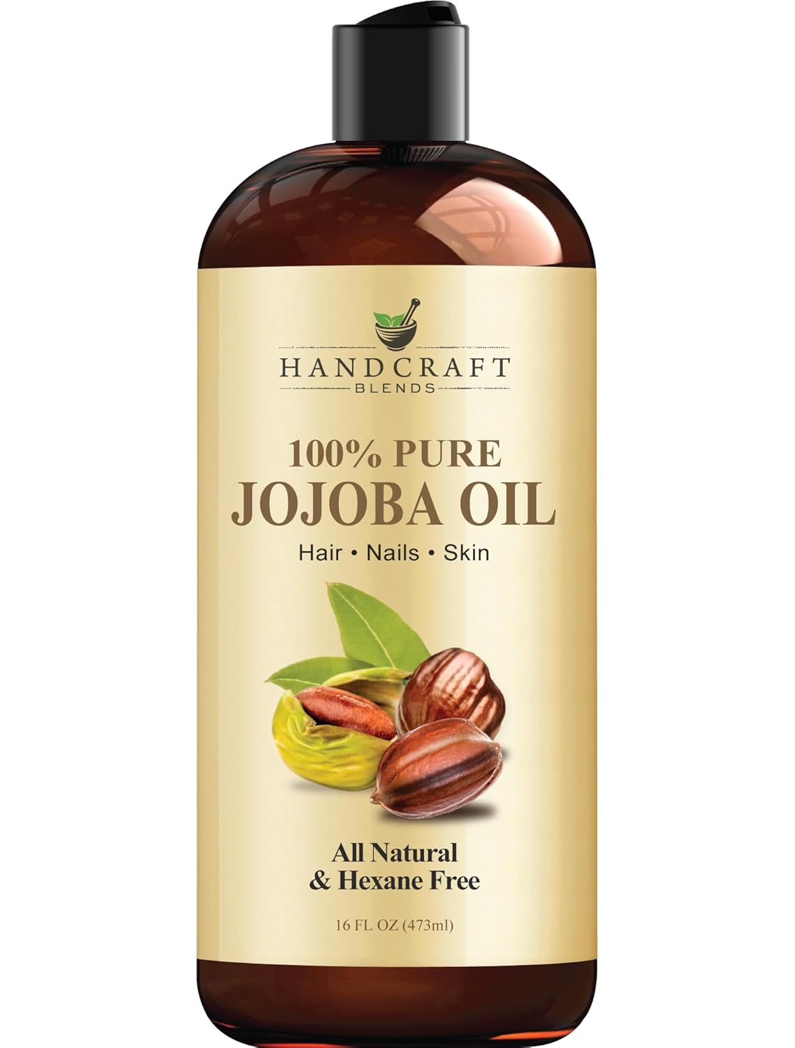 Handcraft Blends Jojoba Oil - Cold-Pressed 16 Fl Oz - 100% Pure and Natural Premium Grade Carrier Oil for Skin and Hair - Body Massage - Hexane-Free - Hair Relaxer for Tight Curls